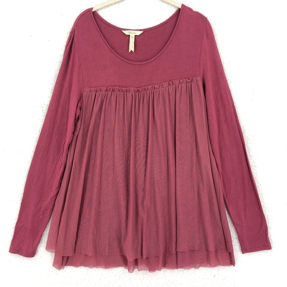 Matilda Jane Top Womens Medium Red A New Leaf Layered Scoop Neck Long Sleeve